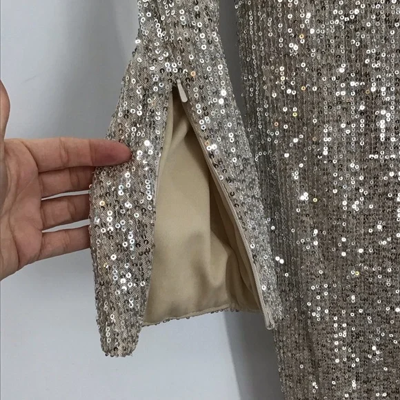 IEENA /MAC DUGGAL NWT Sequin Stretch Wrap Maxi Gown Formal Wedding Party Size 8 - Picture 8 of 14